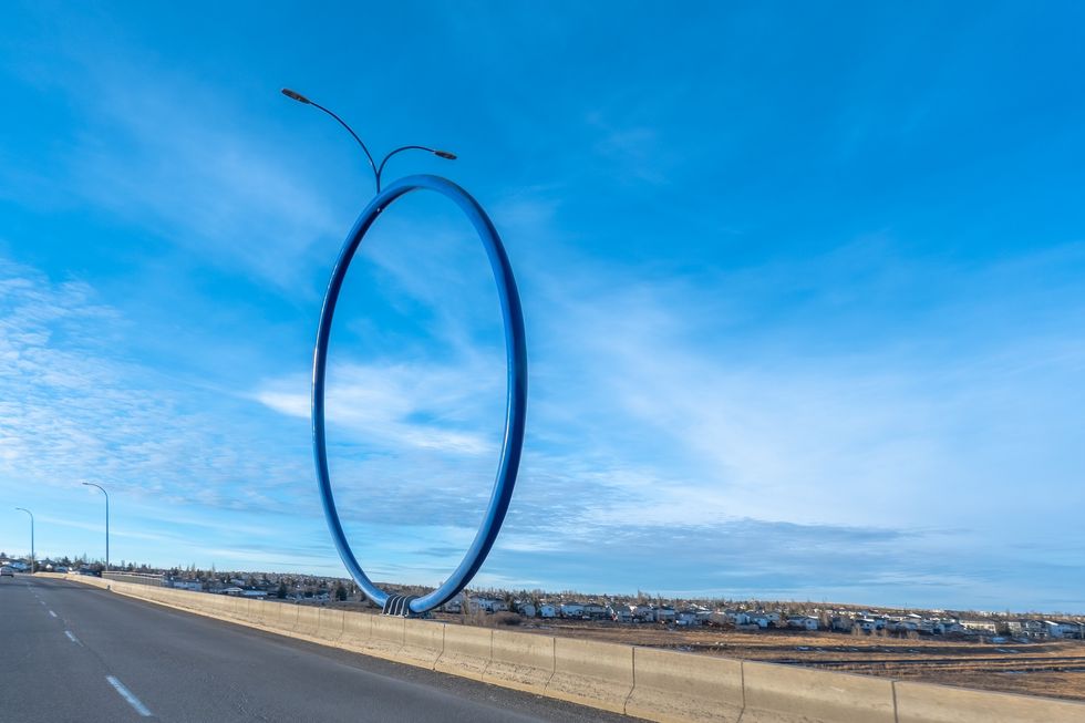 Blue ring art installation in Calgary, Alberta