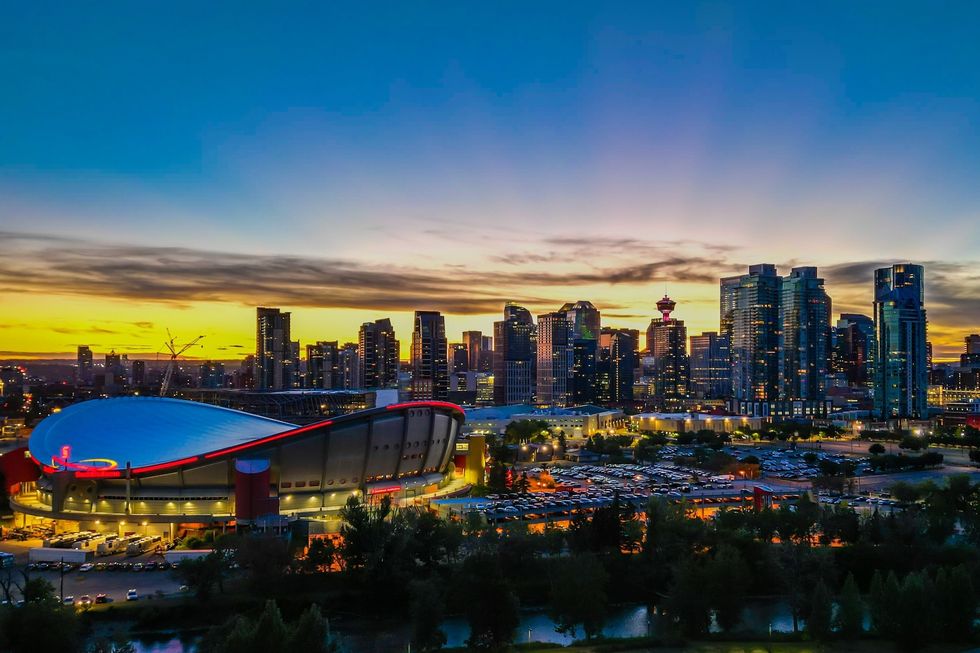 Calgary skyline at sunset