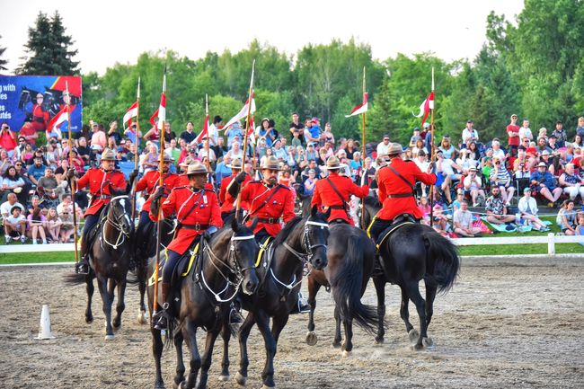Members of the Royal Canadian Mounted Police showcase their equestrian skills as part of the RCMP Musical Ride, a popular attraction. The event was held at the RCMP Stables in Ottawa, but the event goes on tour of Canada and abroad every year.