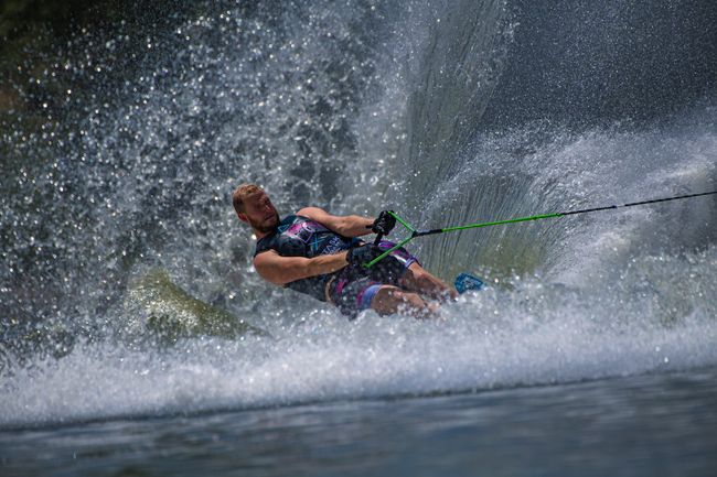 Pro water skier in competition