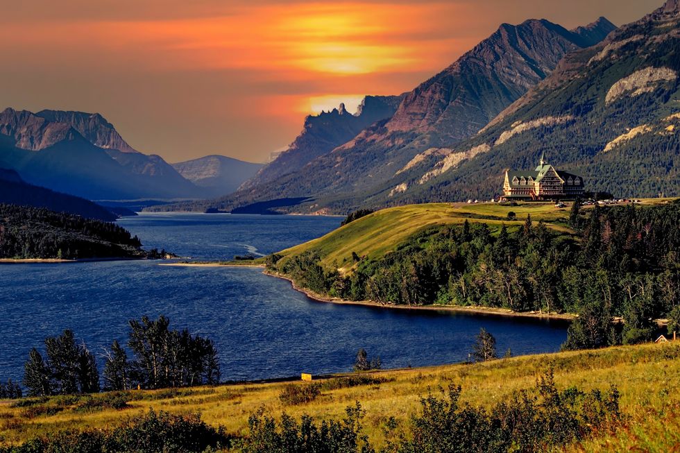 The Prince of Wales Hotel is located in Waterton Lakes National Park in Alberta, Canada, overlooking Upper Waterton Lake, near the Canada-United States border.